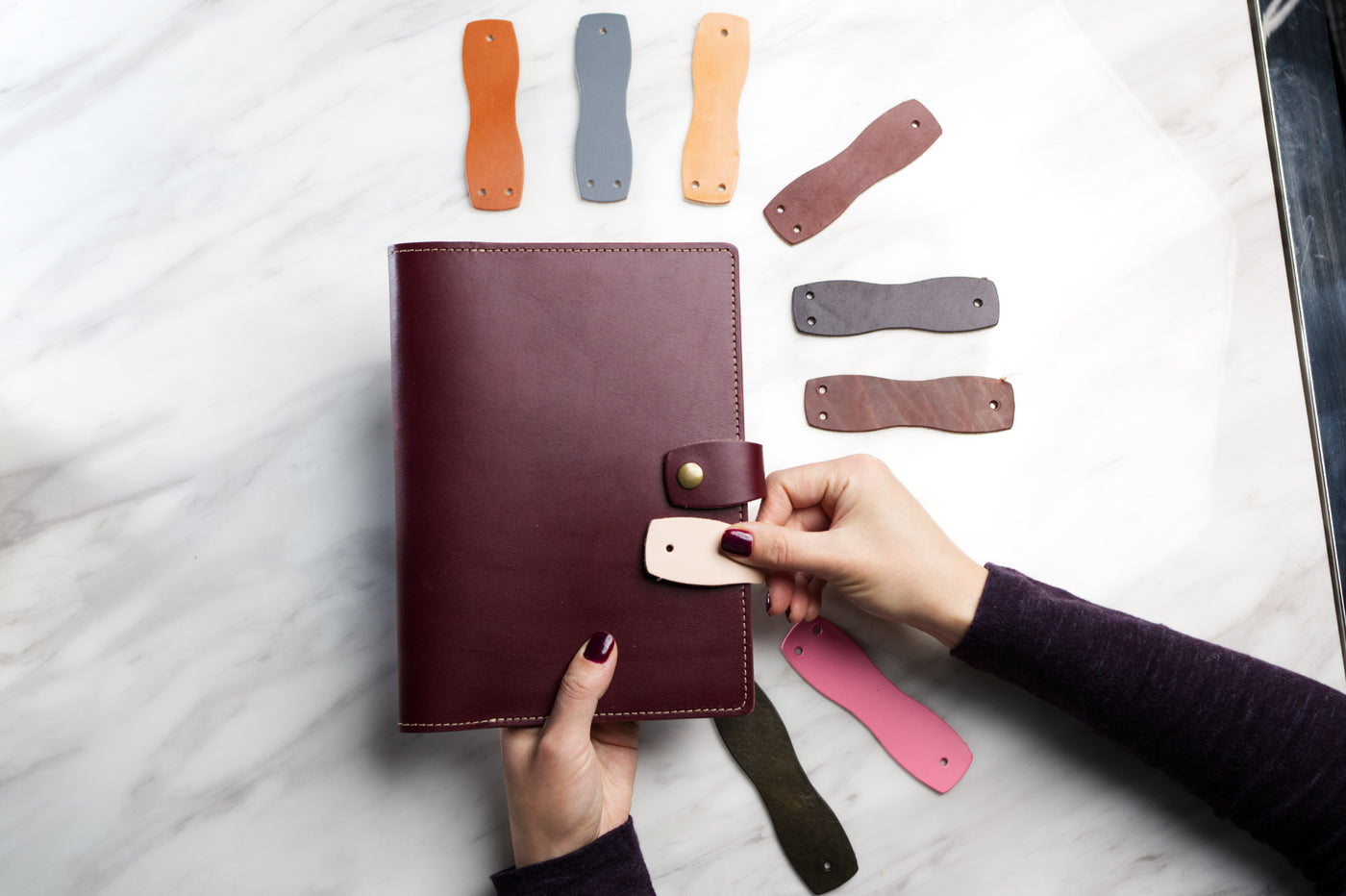 design your leather journal cover for different notebook sizes and colors